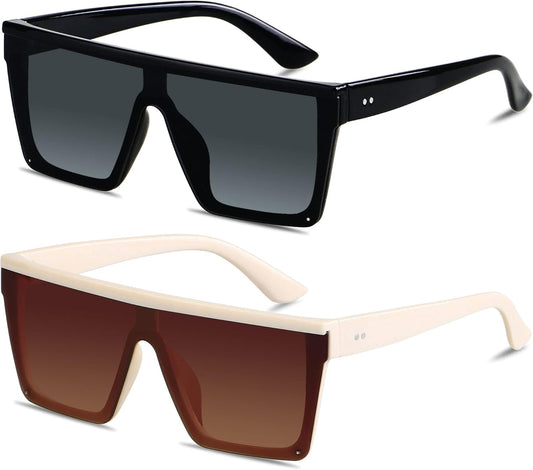 Square Oversized Sunglasses for Women Men Big Flat Top Fashion Shield Large UV Protection Rimless Shades