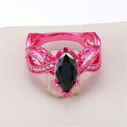 Europe and The United States Micro-inlay Zircon Jewelry Unique Pink Gold Black Nano Horse Eye Stone Prom Ring 2017 New