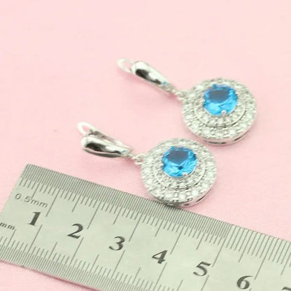 Light Blue Topaz White Zircon 925 Silver Jewelry Sets Necklace Pendant Earrings Rings For Women Dating Gift