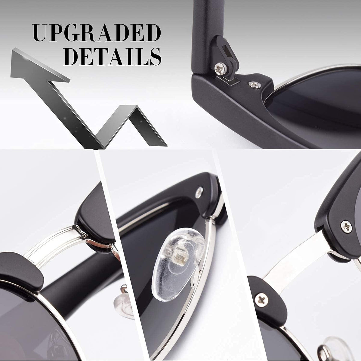 Polarized Semi Rimless Sunglasses for Men Women, Classic Retro Shades Half Frame Driving Sun Glasses UV Protection