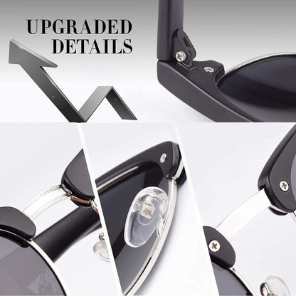 Polarized Semi Rimless Sunglasses for Men Women, Classic Retro Shades Half Frame Driving Sun Glasses UV Protection