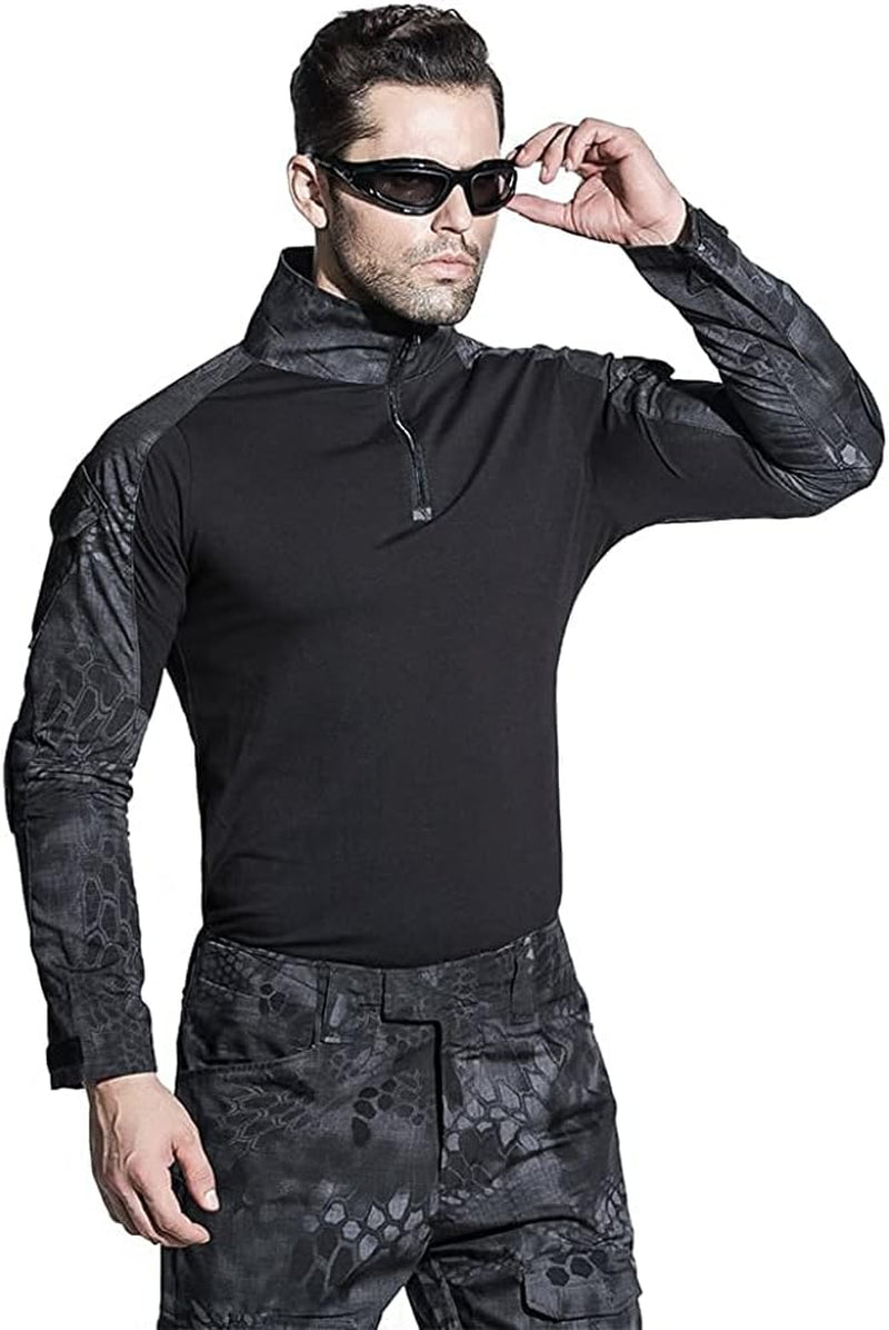 Mens Tactical Military Suits Long Sleeve Rip-Stop Uniforms Combat Shirt and Pants Elbow Knee Pads