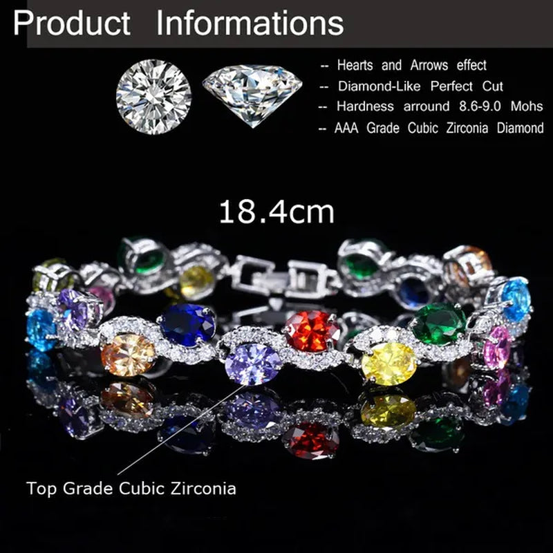 CANDICE Brilliant Multicolor Cubic Zirconia Crystal Pave Setting S Shaped Silver Plated Tennis Bracelets Bangles for Women New Summer Jewelry