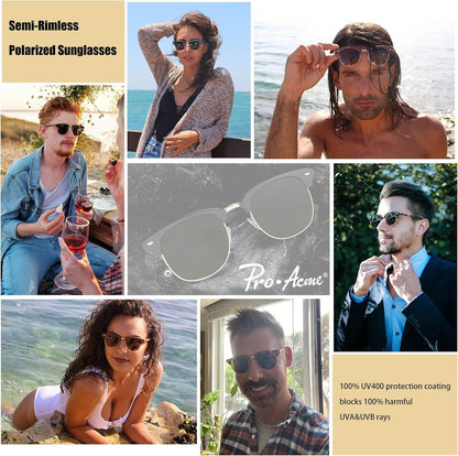 Semi-Rimless Polarized Sunglasses UV 400 Protection for Women Men