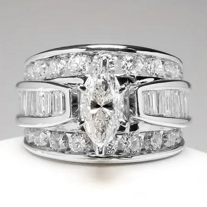 Fashion and Brilliant Women'S Ring Horse Eye Double Row Diamond Ring Romantic Wedding Engagement Ring Valentine'S Day Anniversary Gift Jewelry