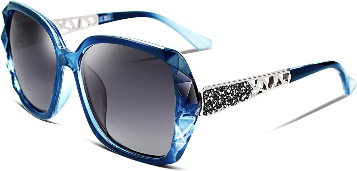 Polarized Women Square Sunglasses Sparkling Composite Shiny Frame B2289