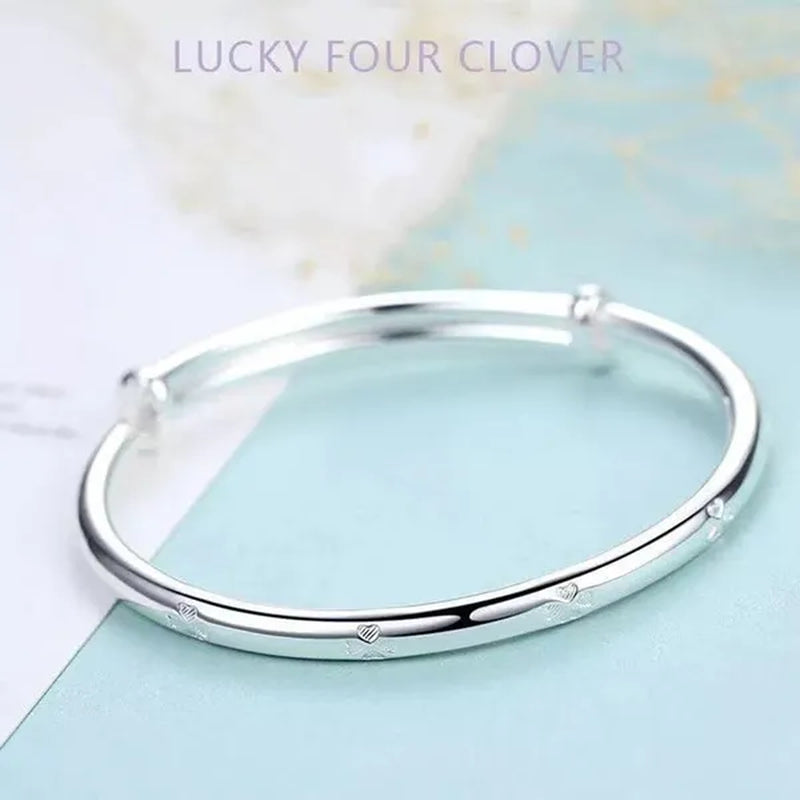 FASHION 925 Sterling Silver Charm Lucky Four-leaf Clover Bracelets Bangles for Women Fashion Party Wedding Jewelry Adjustable Gifts