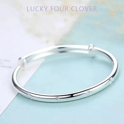 FASHION 925 Sterling Silver Charm Lucky Four-leaf Clover Bracelets Bangles for Women Fashion Party Wedding Jewelry Adjustable Gifts