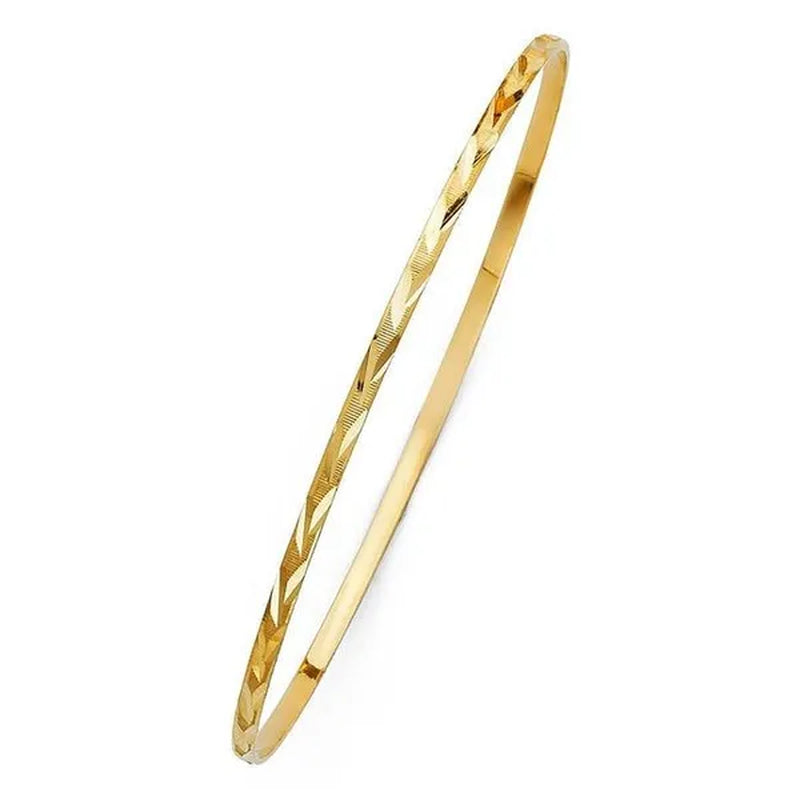 Precious Stars GL-0122 14K Yellow Gold Diamond-Cut 2 mm Solid Bangle Bracelet