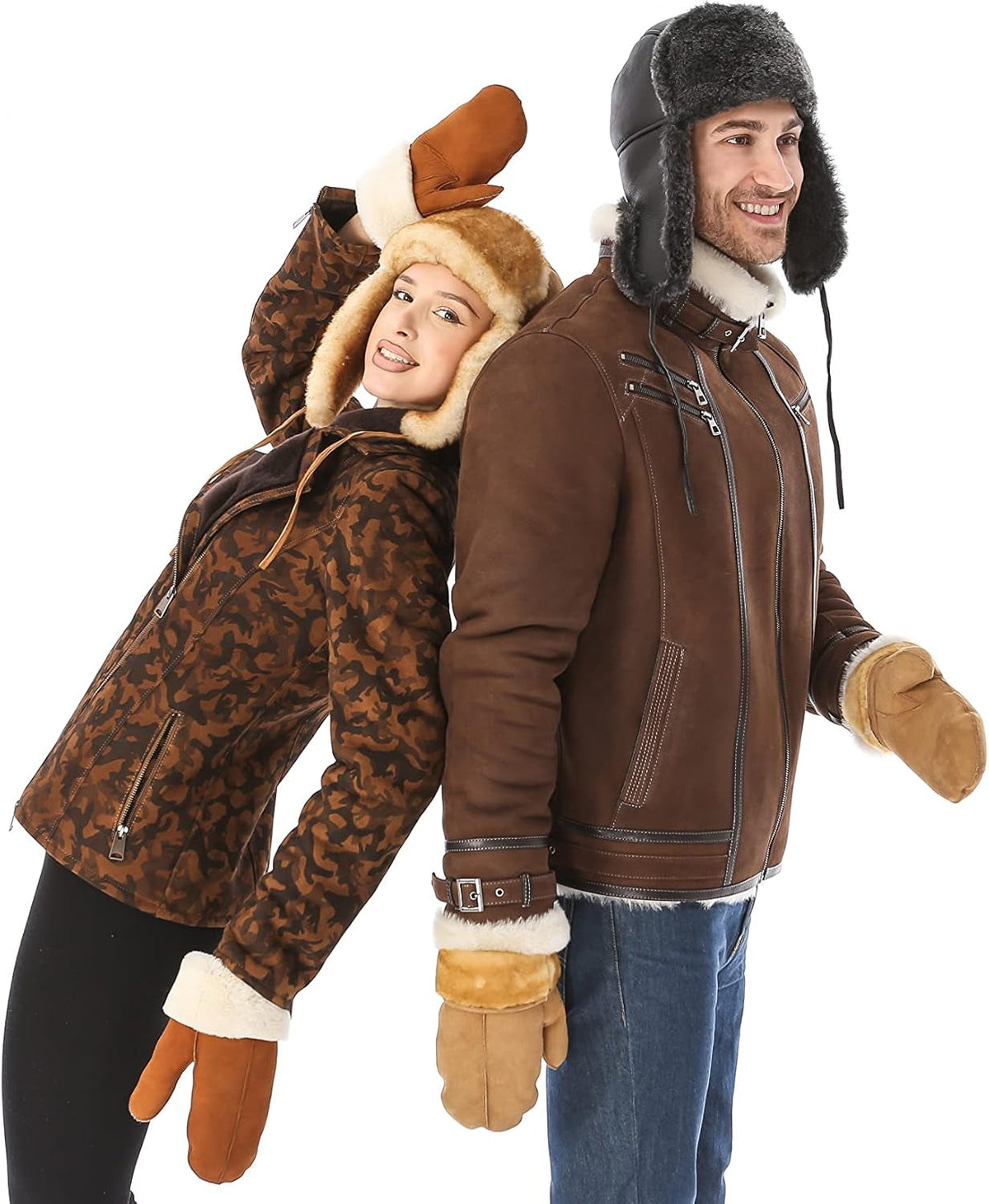 Leather Aviator Shearling Ushanka Trapper Hat Russian Sheepskin Cap Real Fur Winter Hat with Ear Flaps for Men Women