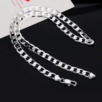 925 Sterling Silver Fashion Italian Curb Link Chain Necklace Bracelet 925 Silver High Quality Jewelry Set for Women and Men