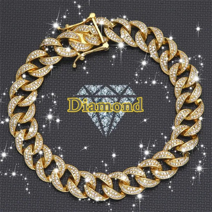 24K Gold / 18K Gold / 925 Silver Mens Womens Fashion Gifts Chain Hiphop Iced Out Curb Cuban Diamond Plated Bracelet Paved Clear Rhinestones