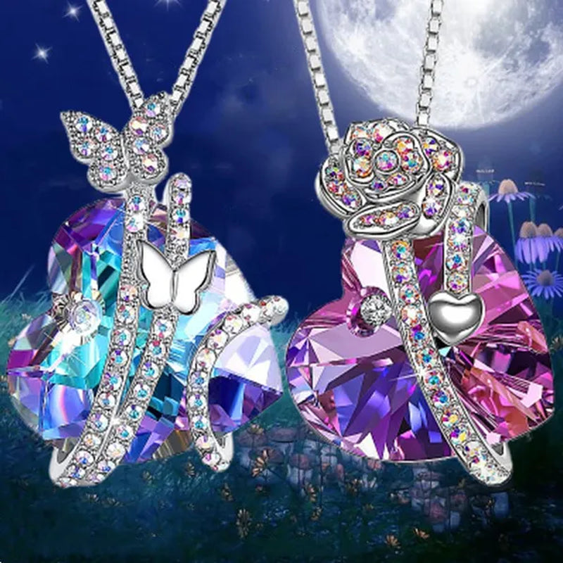 Elegant Fashion Women's Creative Heart-shaped Crystal Necklace Rose Necklace Butterfly Necklace Multicolor Love Diamond Flower Pendant Engagement Necklace Women's Diamond Jewelry Birthday Party Gift Jewelry
