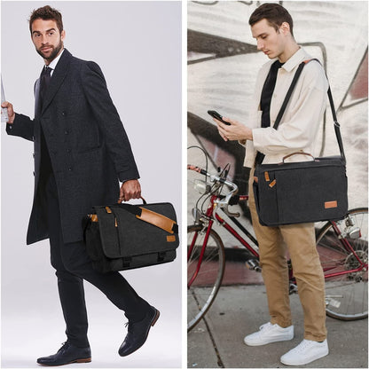 Messenger Bag 17-17.3 Inch, Men'S Computer Bag Water-Resistant Canvas, Teacher Laptop Satchel for Work Office College, Dark Grey