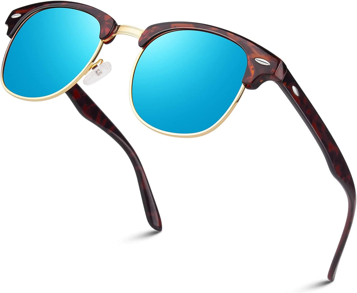 Polarized Semi Rimless Sunglasses for Men Women, Classic Retro Shades Half Frame Driving Sun Glasses UV Protection