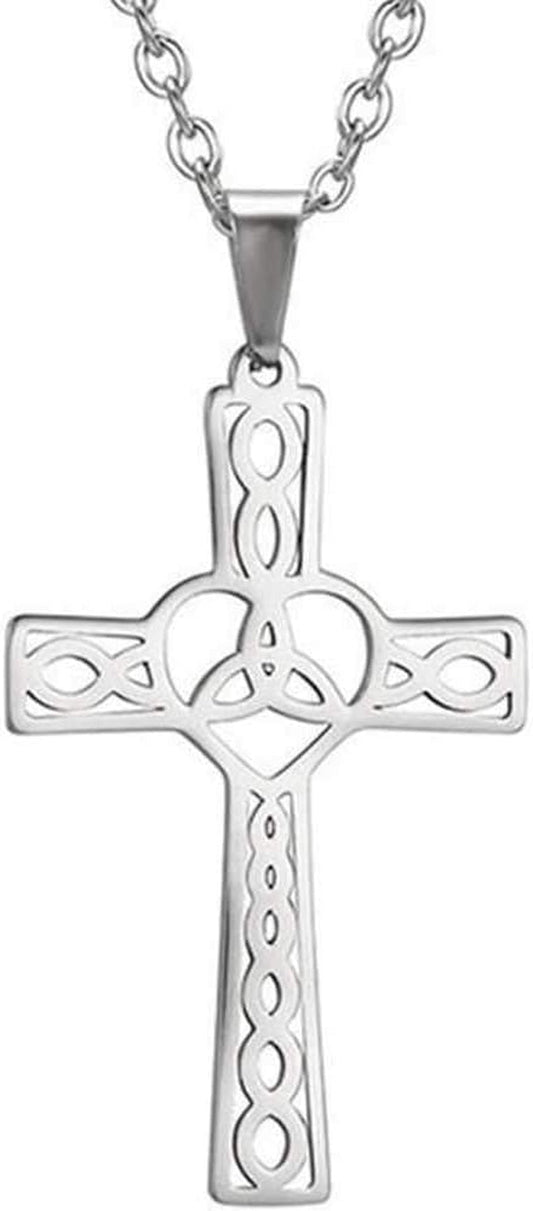 Stainless Steel Celtic Infinity Knot Christian Cross Religious Pendant Necklace