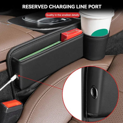 1/2pcs PU Leather Multifunctional Car Seat Gap Organizer Filler Console Side Pocket Catcher with Cup Holder for Phone Wallet Card Key Cigarette