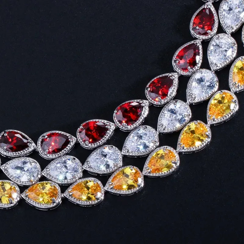 Gloriya Noble Jewelry Set Bridal Accessories High Quality Platinum Plated CZ Water Drop Charm Choker Necklace Earrings for Women Heavy Dinner