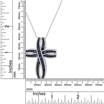 0.47 Ct Simulated Blue Sapphire & White Cubic Zirconia Loop Cross Pendant Necklace In925 Sterling Silver