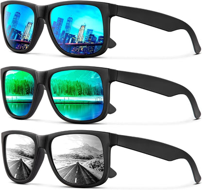 Sunglasses Men Polarized Sun glasses for Mens Womens Classic Matte Black Frame UV Protection 3pack