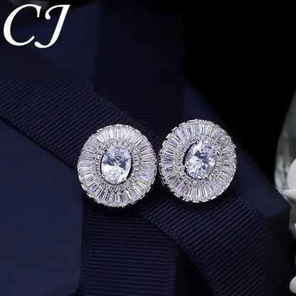 CANDICE Classic Round Blue CZ Stone Party Jewelry Sets For Women Elegant Blue Cubic Zirconia Stud Earrings And Necklace 2 Piece Set