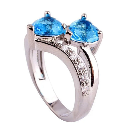 Fashion Lover Jewelry Heart Cut Rainbow & White Topaz Gemstone Silver Ring Size 5 6 7 8 9 10 11 12 13 HANNAH MARTIN