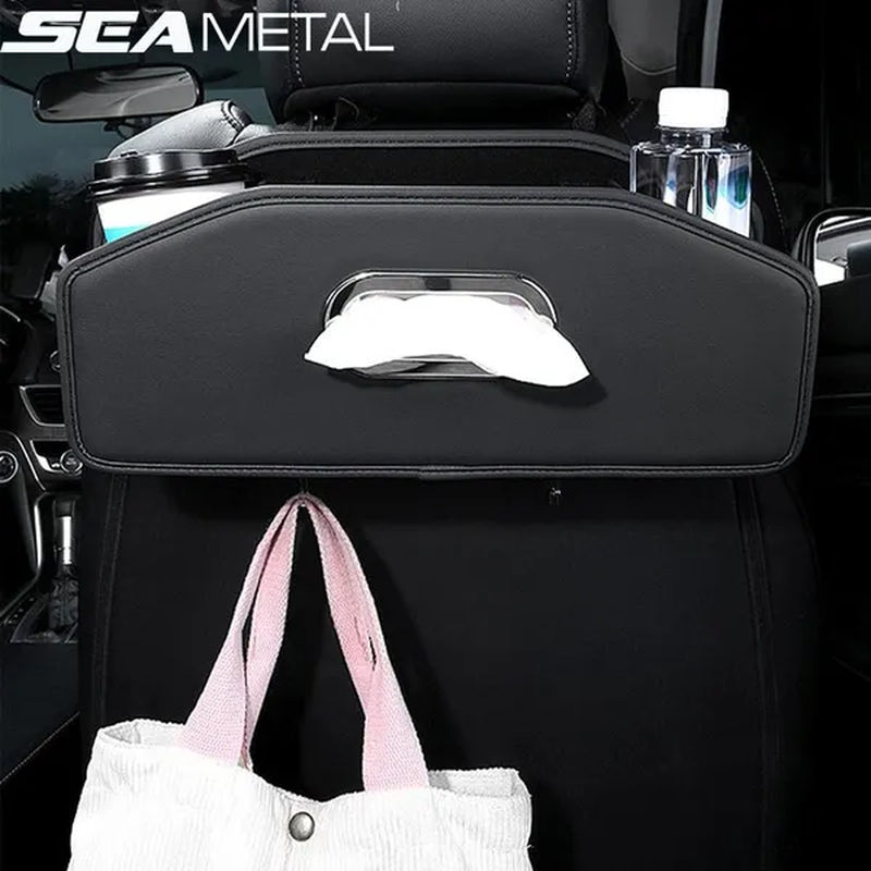SEAMETAL Car Backseat Organizer Storage Box with Hook Auto Interior Decoration Drink Cup Tissue Holder Travel Accessories