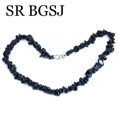 Gift Packed 6-8mm Natural Black Tourmaline Gems Chips Stone For Women Bohemian Chokers Necklace 18inch