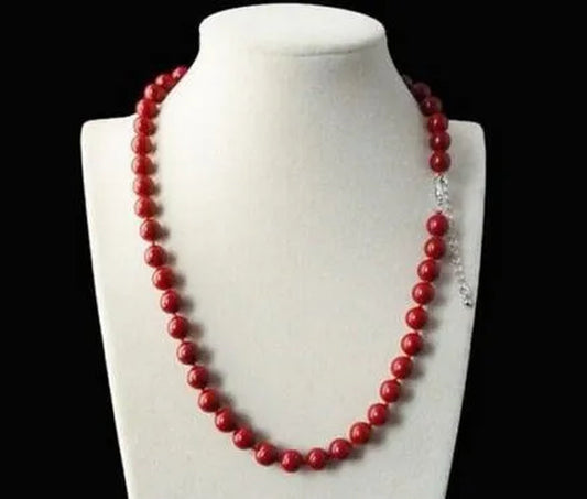 New 8mm Coral Red Color South Sea Shell Pearl Round Beads Necklace 18"