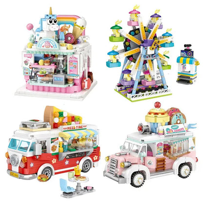 Loz Amusement Park Food Truck Merry-Go-Round Ferris Wheel Mini House Diamond Mini Building Block Cute Toys for Kids and Girls