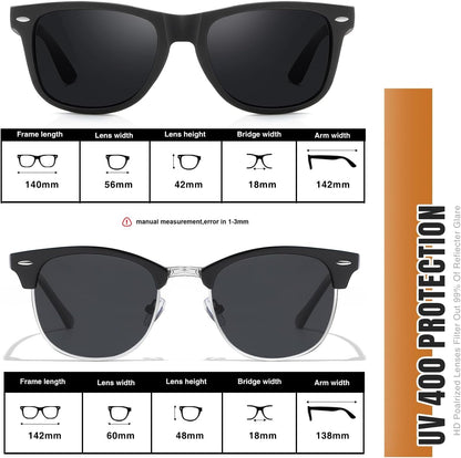 Sunglasses Men and Womens, Polarized Sunglasses for men with UV Blocking Semi-Rimless Frame for Driving & Hiking