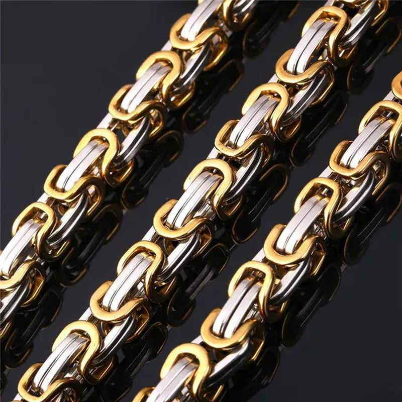 Men‘s Fashion Necklace Stainless Steel Silver Gold Box Byzantine Chain Necklace 18inch-26inch