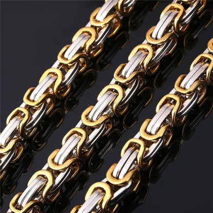 Men‘s Fashion Necklace Stainless Steel Silver Gold Box Byzantine Chain Necklace 18inch-26inch