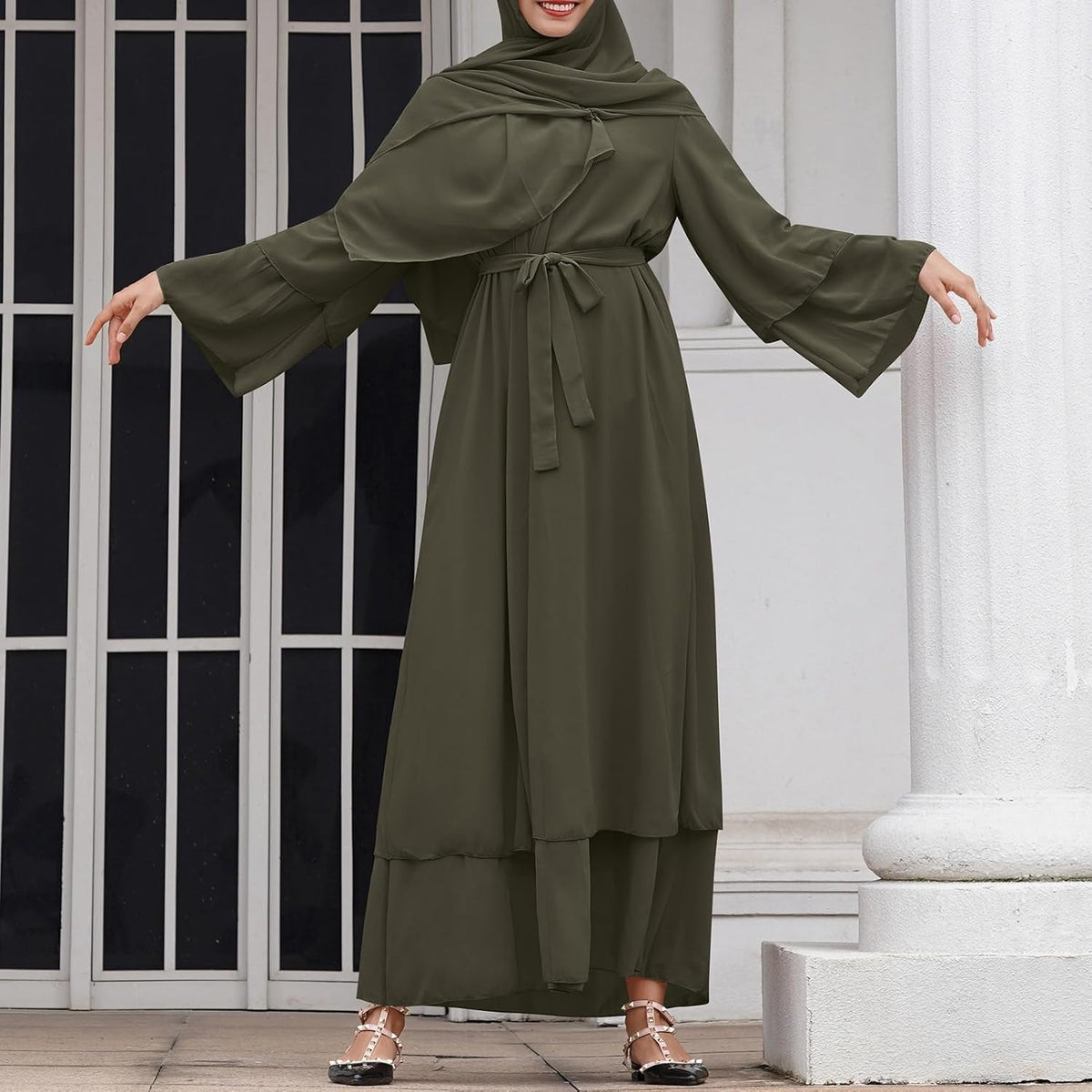 Abayas Muslim Dress for Women Long Sleeve Islamic Abaya Eid Dubai Kaftan Dresses Middle East Prayer Dress Chiffon Robe