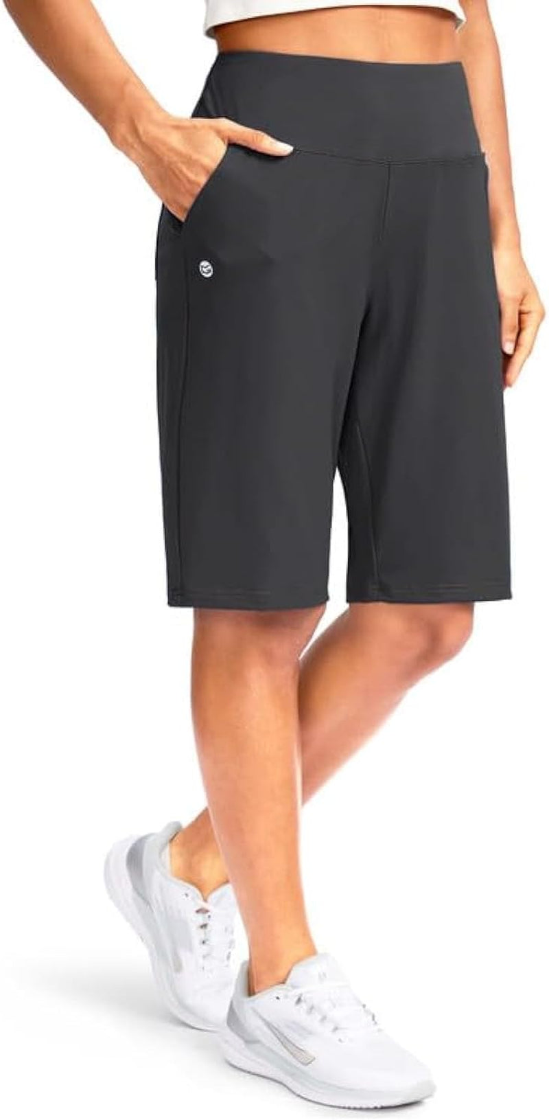 Women'S 12" Bermuda Long Shorts with Pockets High Waisted Stretch Knee Length Shorts for Women Summer Walking
