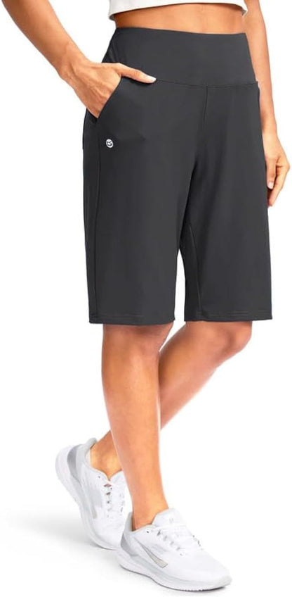 Women'S 12" Bermuda Long Shorts with Pockets High Waisted Stretch Knee Length Shorts for Women Summer Walking