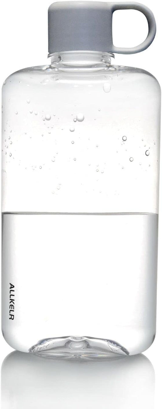 Portable Flat Water Bottle, BPA Free Tritan Plastic Travel Water Bottle for Camping, Fitness, Outdoor Sports, Fits Purse and Pocket (Gray, 16.9 Oz)