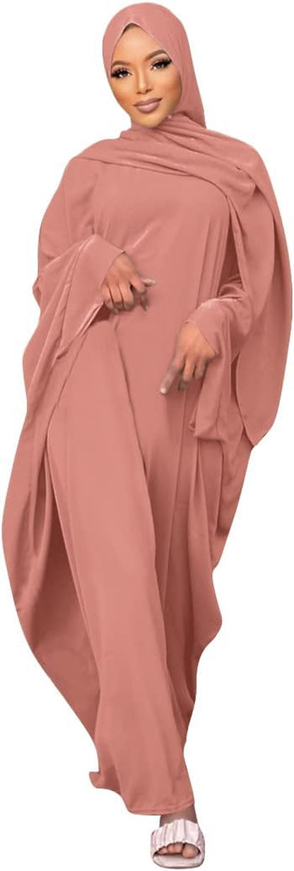 Muslim Dress for Women Pakistani Kaftan Abaya Robe + Hijab Arabic Islamic Prayer Clothes Dubai Outfits