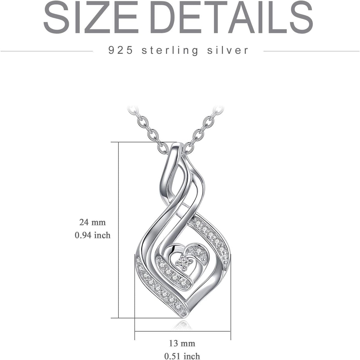 Natural Diamond Infinity Swirl Necklace, Sterling Silver Heart Pendant Necklace Love Jewelry for Her, Mom, Wife, 18"-20"