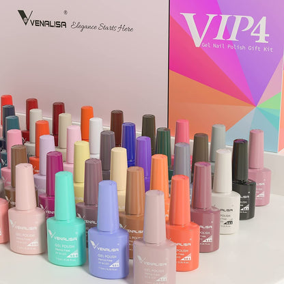 VENALISA VIP4 Gel Nail Polish Set, 60 Colors 7.5ML All Seasons Holiday Gel Polish Soak Off Glitter Nail Art Starter Kit Beauty Set for Women Girls Valentines Birthday Day Gift