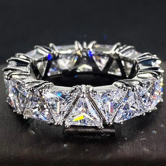 2.0Ct Triangle Cut Diamonds Eternity Band Bridal Engagement Rings for Women Wedding Party Jewelry Gift