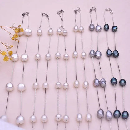 Natural White Freshwater Pearl Real 925 Sterling Silver Chain Necklace for Women Party Gifts Fine Jewelry