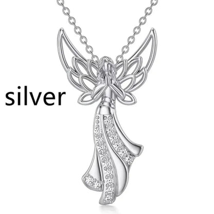 Exquisite Fashion Creative Women Angel Wings Diamond Necklace Holy Faith Angel Princess Pendant Engagement Necklace Women Diamond Jewelry Birthday Party Anniversary Gift Christmas Gift Jewelry Necklace