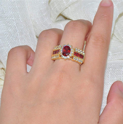 Fashion Women 14K Yellow Gold Filled Ruby Ring Engagement Bridal Jewelry Size 6-10