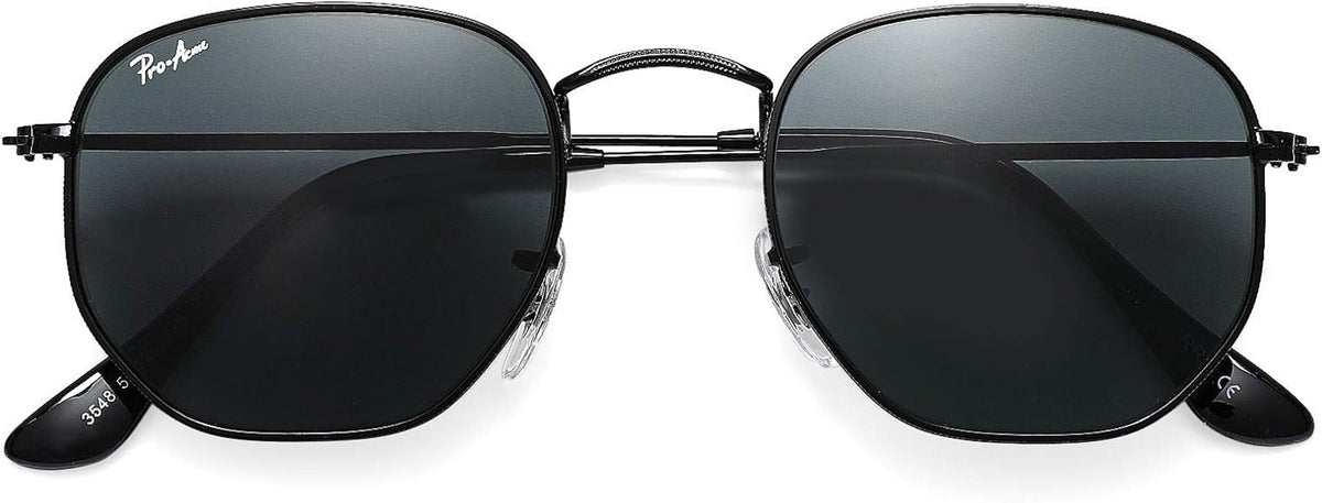 Small Square Sunglasses for Women Men 100% Real Glass Lens Hexagonal Frame