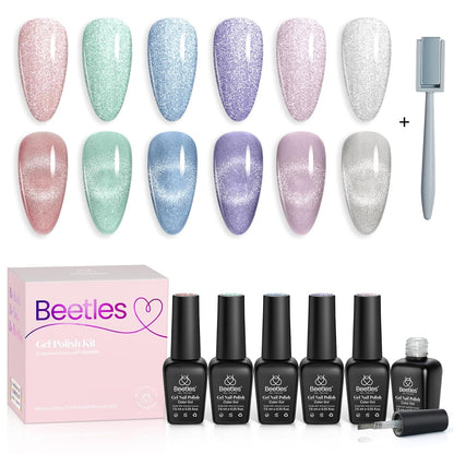Beetles Pearl Gel Nail Polish 6 Colors Shimmer Glitter White Pink Blue Nail Polish Mermaid Gel Soak Off Uv Led Spring Summer Easter Gel Polish Swirl Thread Effect DIY Manicure Art