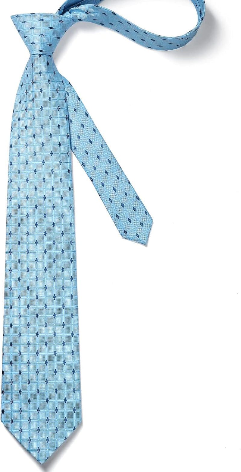 Mens Ties Plaid Tie and Pocket Square Set Classic Woven Formal Checkered Neckties & Handkerchief Wedding Party