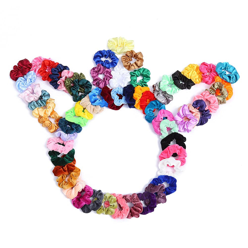 60 Pcs Scrunchies Soft Velvet Scrunchies and Satin Hair Scrunchies for Girls Silk Elastic Hair Ties Scrunchies for Women Hair Accessories with Gift Bag
