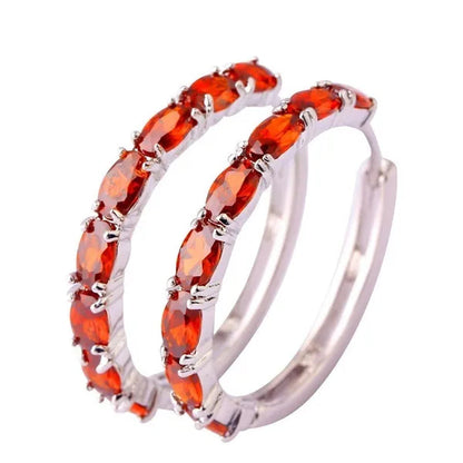 Fashion Women Oval Cut Amethyst Pink & White & Blue Topaz & Black Spinel & Morganite & Sapphire Quartz & Spinel & Emerald & Gemstone Ear Clip Hoop Silver Earrings