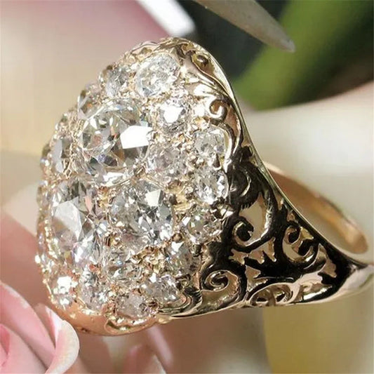 Retro Fashion Micro Pave Cubic Zirconia Gold Rings for Women Daily Casual Accessories Vintage Jewelry